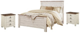 Willowton Queen Panel Bed with 2 Nightstands in Whitewash from Ashley - Luna Furniture