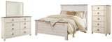Willowton Queen Panel Bed with Mirrored Dresser and Chest in Whitewash from Ashley - Luna Furniture