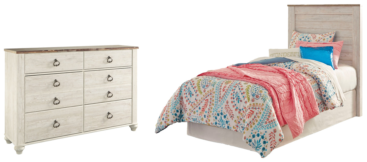Willowton Twin Panel Headboard Bed with Dresser in Whitewash from Ashley - Luna Furniture