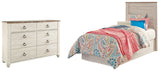 Willowton Twin Panel Headboard Bed with Dresser in Whitewash from Ashley - Luna Furniture