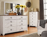 Willowton Whitewash Full Panel Bed, Dresser and Mirror from Ashley - Luna Furniture