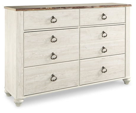 Willowton Whitewash Queen Bed, Dresser, Mirror and Chest from Ashley - Luna Furniture