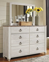 Willowton Whitewash Queen Sleigh Bed, 2 Dressers, Mirror, Chest and 2 Nightstands from Ashley - Luna Furniture