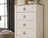 Willowton Whitewash Queen Sleigh Bed, 2 Dressers, Mirror, Chest and 2 Nightstands from Ashley - Luna Furniture