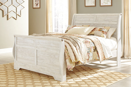 Willowton Whitewash Queen Sleigh Bed from Ashley - Luna Furniture