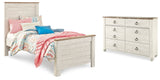 Willowton Whitewash Twin Panel Bed and Dresser from Ashley - Luna Furniture