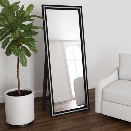 Windrose Full Length Floor Standing Tempered Mirror with LED Lighting Black - 960962