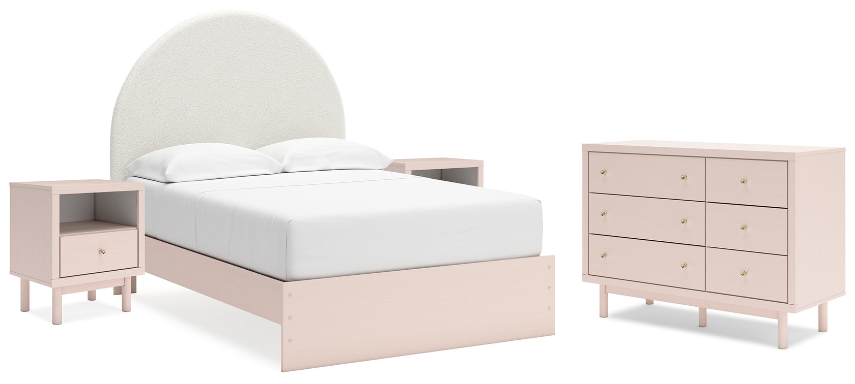 Wistenpine Full Upholstered Panel Bed with Dresser and 2 Nightstands in Blush from Ashley - Luna Furniture