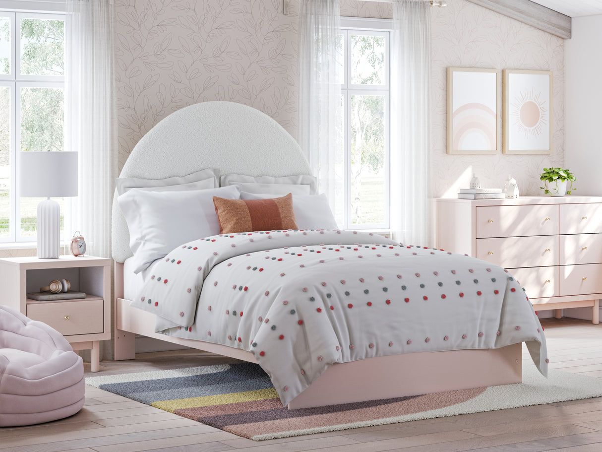 Wistenpine Full Upholstered Panel Bed with Dresser and 2 Nightstands in Blush from Ashley - Luna Furniture