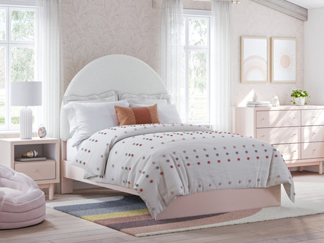 Wistenpine Full Upholstered Panel Bed with Dresser and 2 Nightstands in Blush from Ashley - Luna Furniture