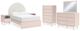 Wistenpine Full Upholstered Panel Bed with Mirrored Dresser, Chest and 2 Nightstands in Blush from Ashley - Luna Furniture