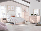 Wistenpine Full Upholstered Panel Bed with Mirrored Dresser, Chest and 2 Nightstands in Blush from Ashley - Luna Furniture