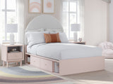 Wistenpine Full Upholstered Panel Headboard with Dresser and 2 Nightstands in Blush from Ashley - Luna Furniture