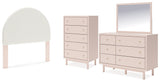 Wistenpine Full Upholstered Panel Headboard with Mirrored Dresser and Chest in Blush from Ashley - Luna Furniture