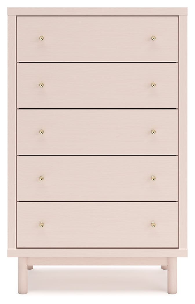 Wistenpine Full Upholstered Panel Headboard with Mirrored Dresser, Chest and 2 Nightstands in Blush from Ashley - Luna Furniture