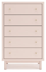 Wistenpine Full Upholstered Panel Headboard with Mirrored Dresser, Chest and Nightstand in Blush from Ashley - Luna Furniture