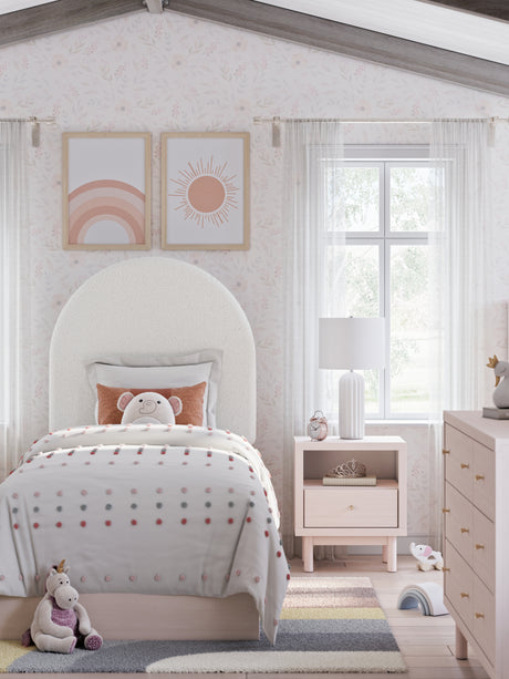 Wistenpine Twin Upholstered Panel Bed with Dresser and 2 Nightstands in Blush from Ashley - Luna Furniture