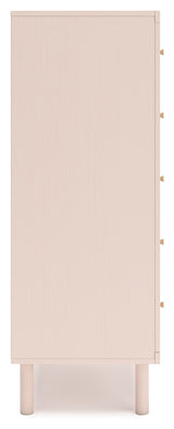 Wistenpine Twin Upholstered Panel Bed with Mirrored Dresser and Chest in Blush from Ashley - Luna Furniture