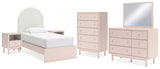 Wistenpine Twin Upholstered Panel Bed with Mirrored Dresser, Chest and 2 Nightstands in Blush from Ashley - Luna Furniture