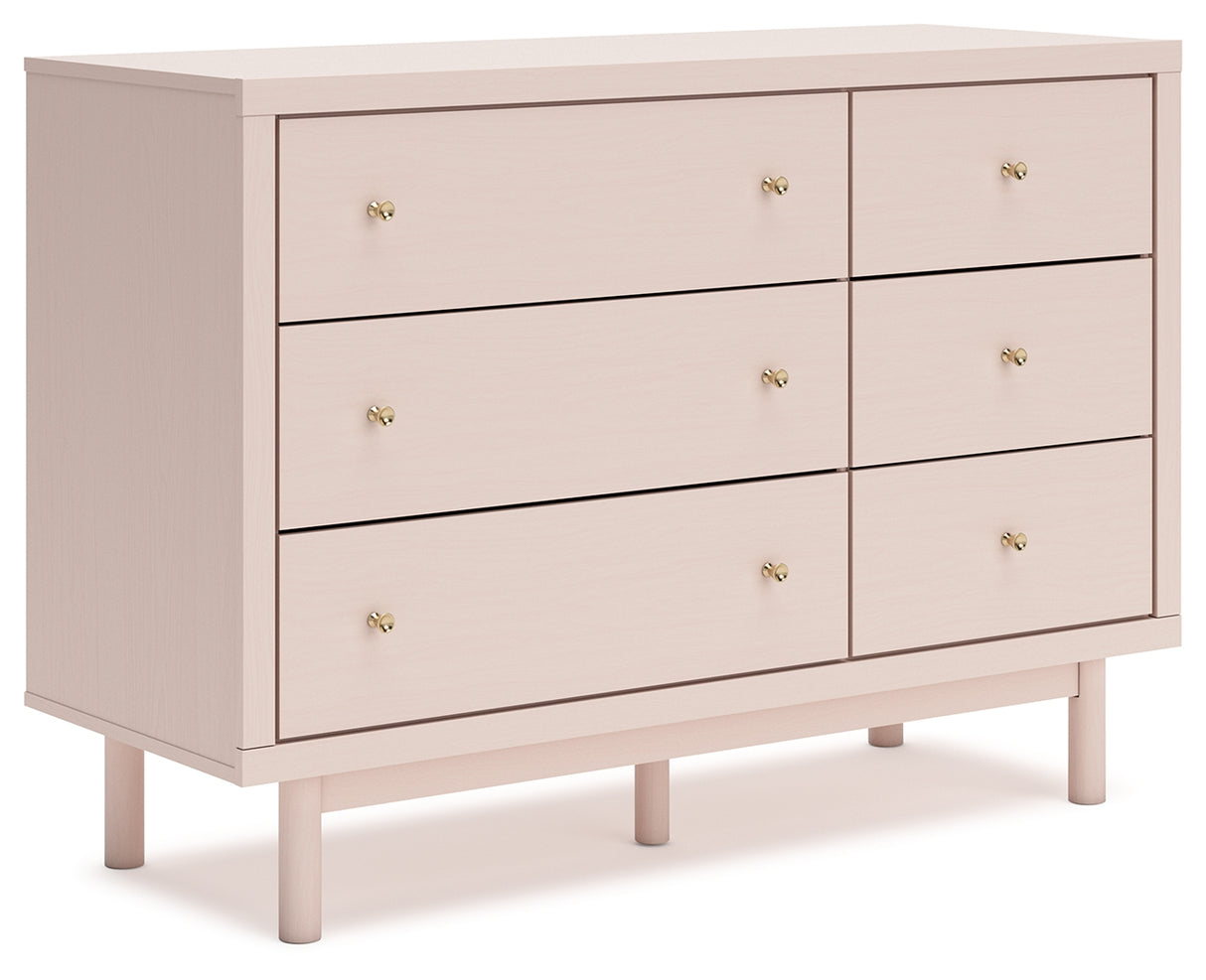 Wistenpine Twin Upholstered Panel Headboard with Dresser and 2 Nightstands in Blush from Ashley - Luna Furniture