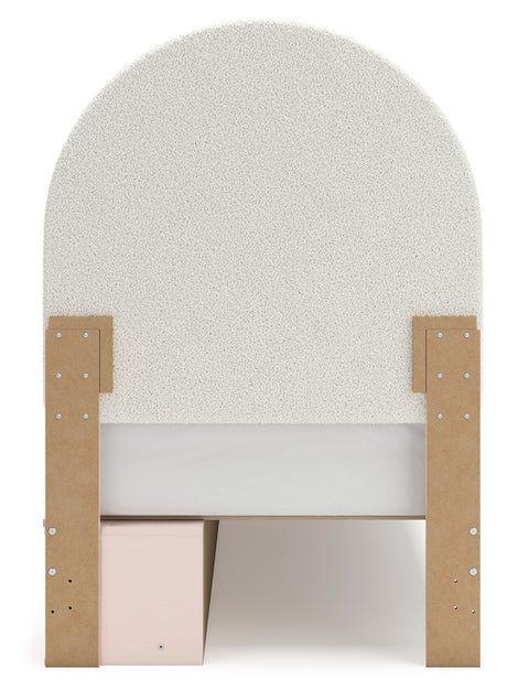 Wistenpine Twin Upholstered Panel Headboard with Dresser and 2 Nightstands in Blush from Ashley - Luna Furniture