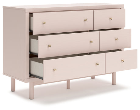 Wistenpine Twin Upholstered Panel Headboard with Dresser and 2 Nightstands in Blush from Ashley - Luna Furniture
