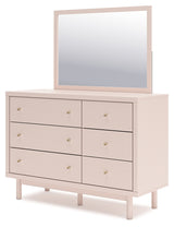 Wistenpine Twin Upholstered Panel Headboard with Mirrored Dresser and 2 Nightstands in Blush from Ashley - Luna Furniture