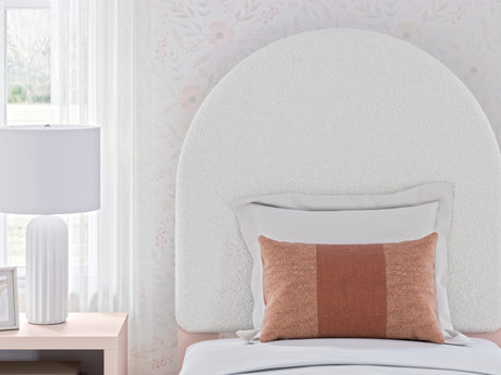 Wistenpine Twin Upholstered Panel Headboard with Mirrored Dresser and Nightstand in Blush from Ashley - Luna Furniture