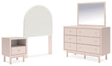 Wistenpine Twin Upholstered Panel Headboard with Mirrored Dresser and Nightstand in Blush from Ashley - Luna Furniture