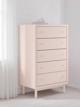 Wistenpine Twin Upholstered Panel Headboard with Mirrored Dresser, Chest and 2 Nightstands in Blush from Ashley - Luna Furniture