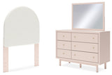Wistenpine Twin Upholstered Panel Headboard with Mirrored Dresser in Blush from Ashley - Luna Furniture