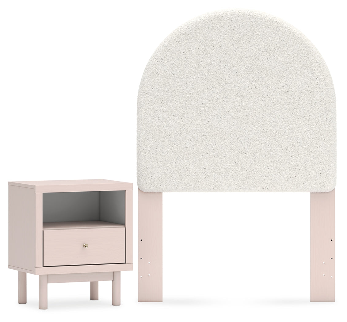 Wistenpine Twin Upholstered Panel Headboard with Nightstand in Blush from Ashley - Luna Furniture