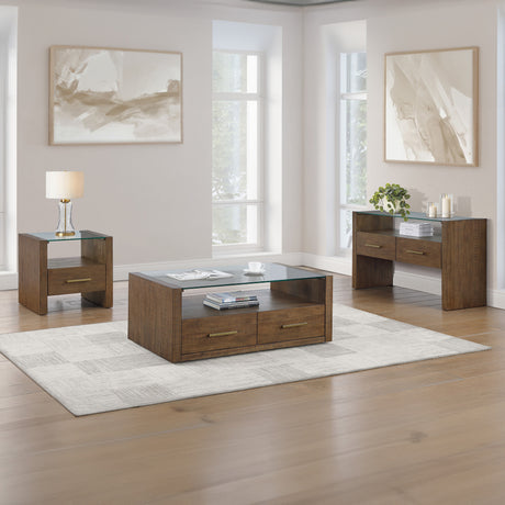 Garland Castered Glass Top Coffee Table, Toffee Finish from Steve Silver - Luna Furniture