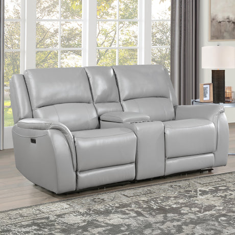 Alexandria Stone Top-Grain Leather Power Reclining Console Loveseat from Steve Silver - Luna Furniture
