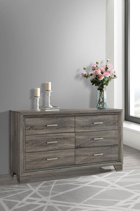 Wright Brown Oak 6-Drawer Dresser from Coaster - Luna Furniture