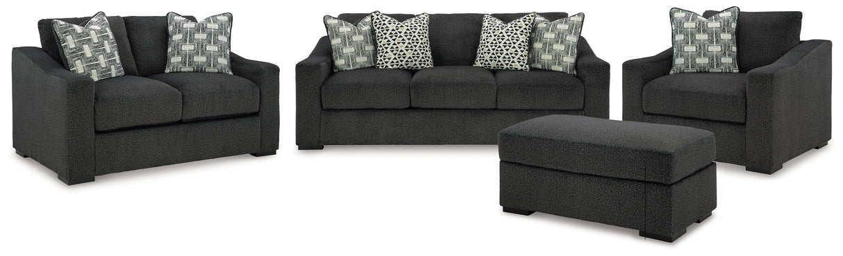 Wryenlynn Sofa, Loveseat, Chair and Ottoman in Onyx from Ashley - Luna Furniture