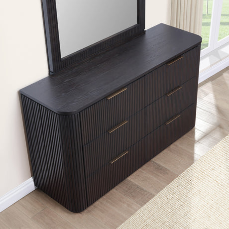 Henry Espresso 65" 6-Drawer Reeded Dresser and Mirror from Steve Silver - Luna Furniture