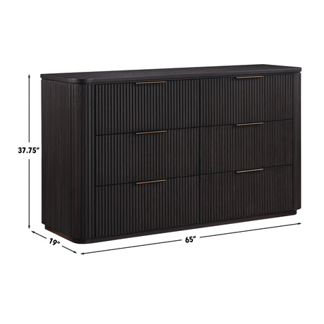 Henry Espresso 65" 6-Drawer Reeded Dresser and Mirror from Steve Silver - Luna Furniture