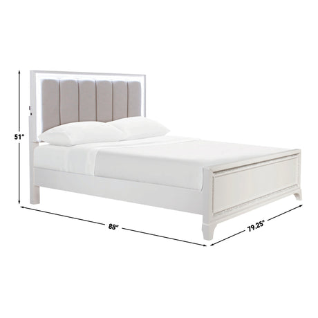 Cassie Illuminating King Bed, Shimmering Pearl Finish from Steve Silver - Luna Furniture