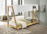 Wyatt White and Natural Wood Twin Over Twin Bunk Bed from Coaster - Luna Furniture
