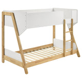 Wyatt White and Natural Wood Twin Over Twin Bunk Bed from Coaster - Luna Furniture