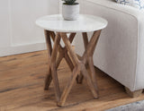 Wyman Banswara 20″ Round White Marble Top End Table from Steve Silver - Luna Furniture
