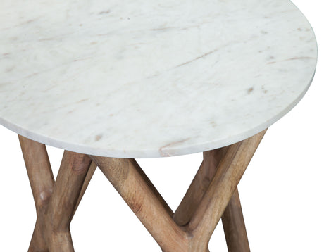Wyman Banswara 20″ Round White Marble Top End Table from Steve Silver - Luna Furniture