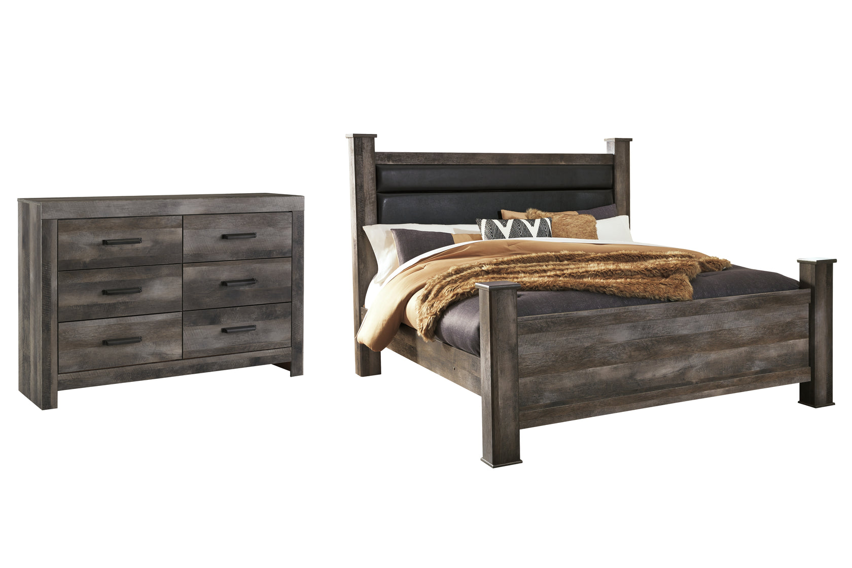 Wynnlow King Poster Bed with Dresser in Gray from Ashley - Luna Furniture