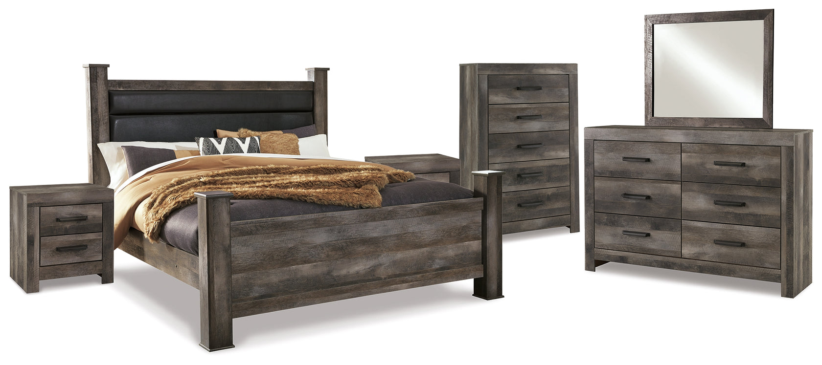 Wynnlow King Poster Bed with Mirrored Dresser and 2 Nightstands in Gray from Ashley - Luna Furniture