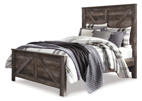 Wynnlow Queen Crossbuck Panel Bed with Mirrored Dresser and Chest in Gray from Ashley - Luna Furniture