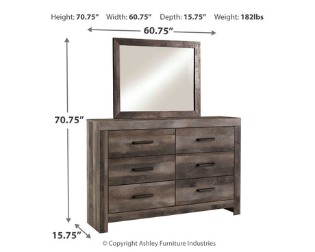Wynnlow Queen Crossbuck Panel Bed with Mirrored Dresser and Chest in Gray from Ashley - Luna Furniture