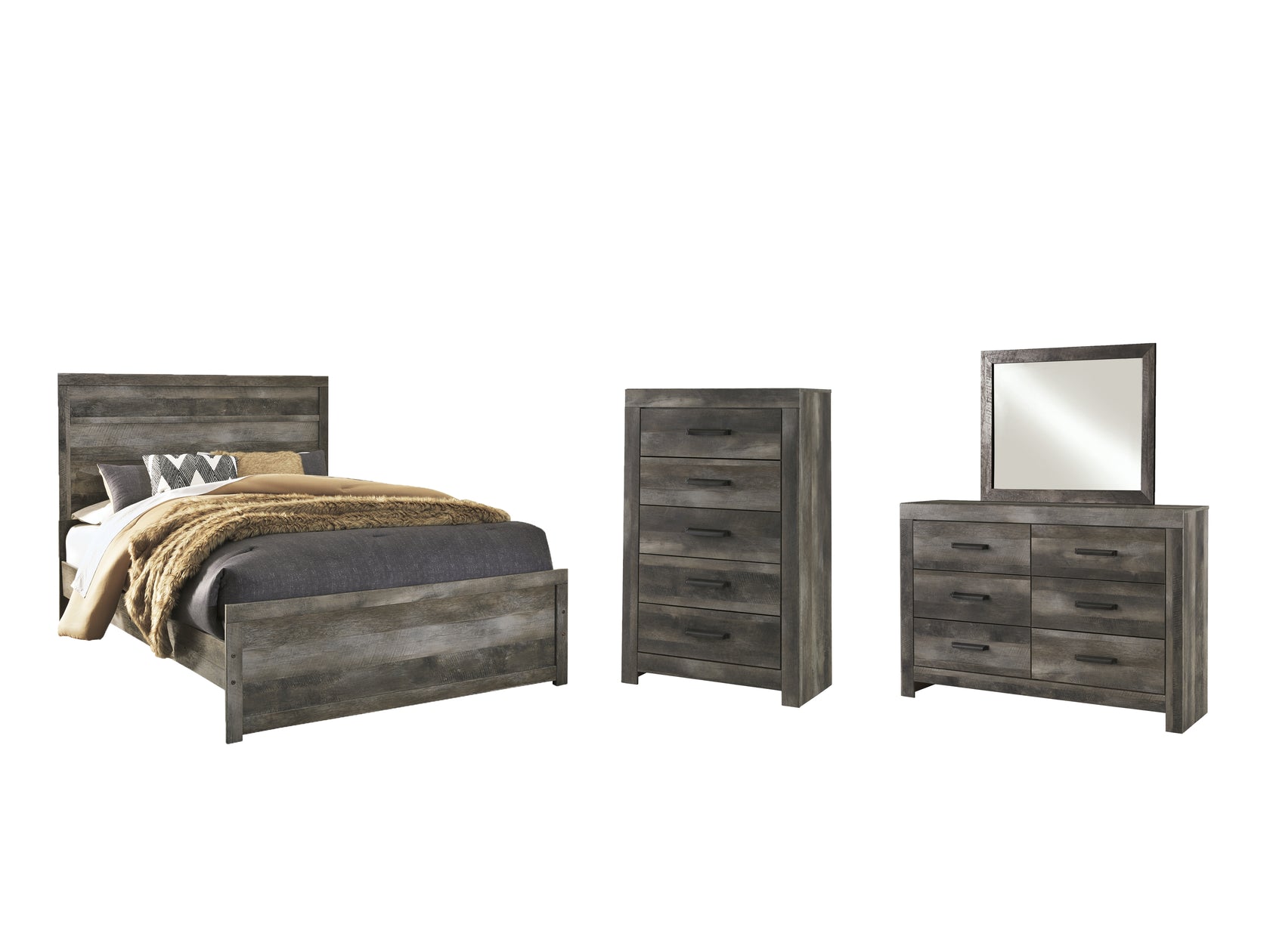 Wynnlow Queen Panel Bed with Mirrored Dresser and Chest in Gray from Ashley - Luna Furniture