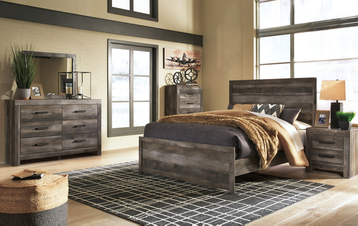 Wynnlow Queen Panel Bed with Mirrored Dresser, Chest and 2 Nightstands in Gray from Ashley - Luna Furniture
