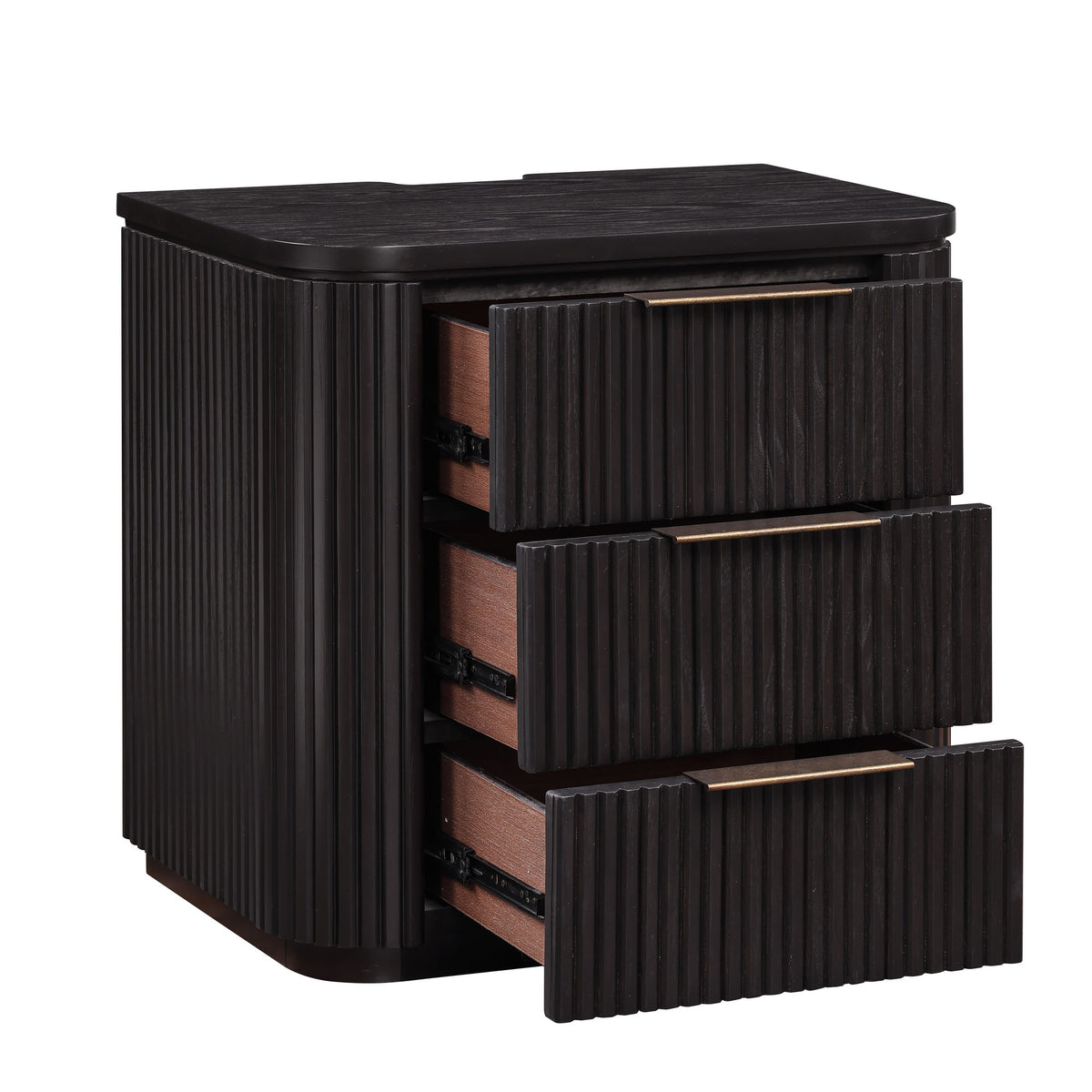 Henry Reeded 3-Drawer Nightstand with USB & Electric Outlets, Espresso Finish from Steve Silver - Luna Furniture
